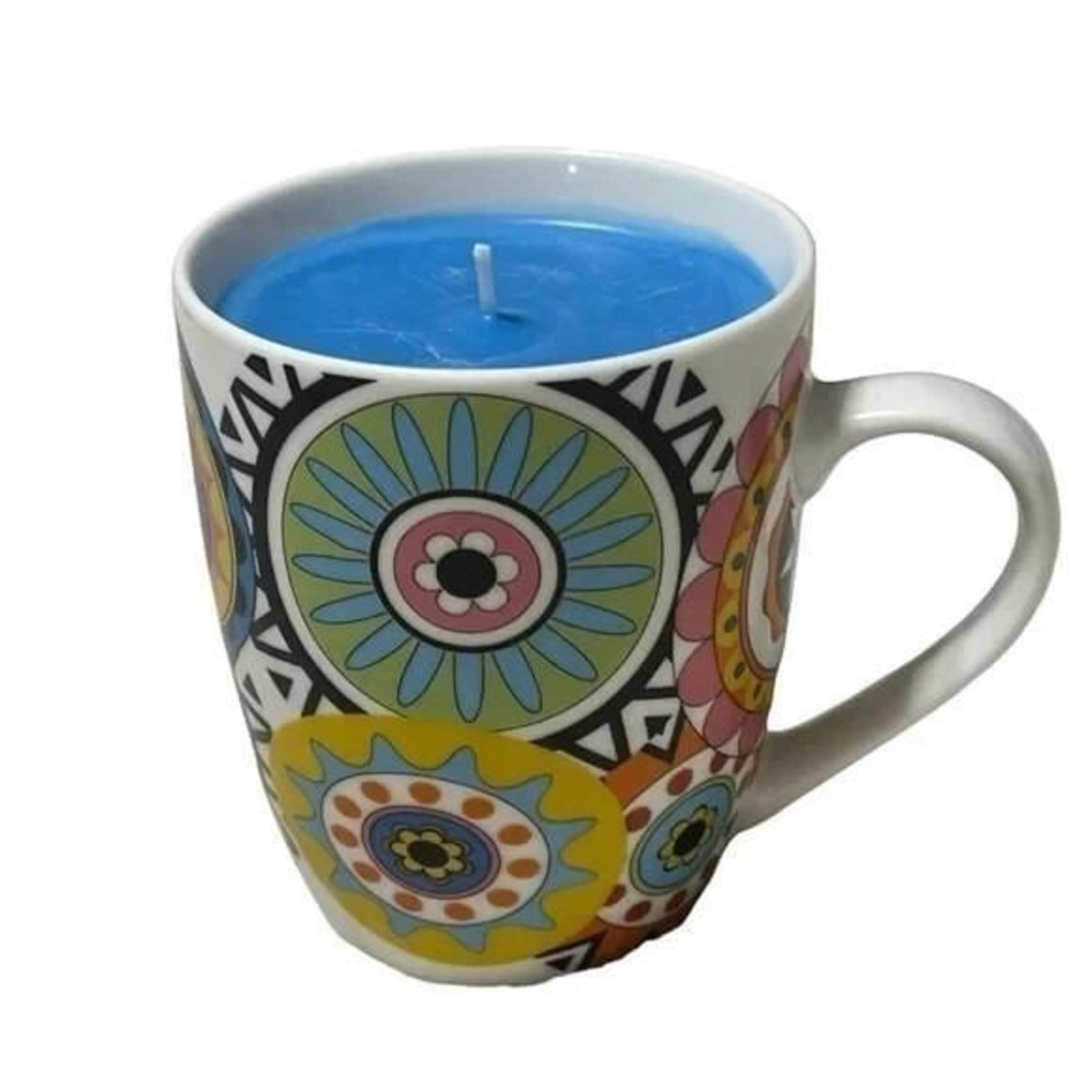 Handmade Boho Geometric Ceramic Mug Blueberry Scented Candle 12 oz B127